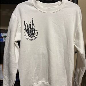 White Crewneck Sweater with Skeletal Hand Graphic